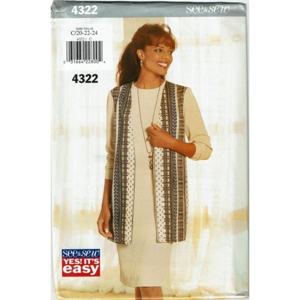 Butterick See and Sew Sewing Pattern 4322 Dress Overlay Womens Size‎ 20-24 UNCUT
